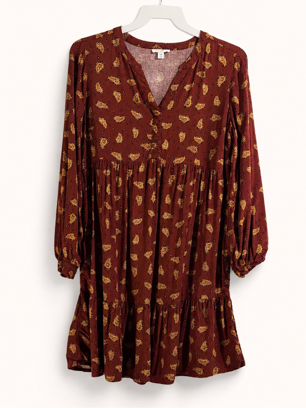 beachlunchlounge Burgundy Paisley Long-Sleeve Babydoll Dress